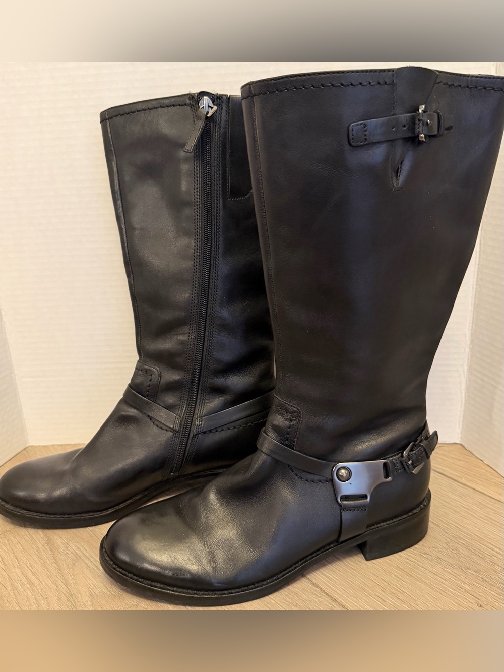 Ecco Black Leather Women's Riding Boots Great Condition Sz 39/ 8.5
